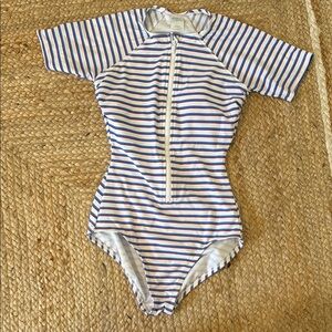 Kona Sol White and Blue Rashguard Swimwear with Zip-Up Front